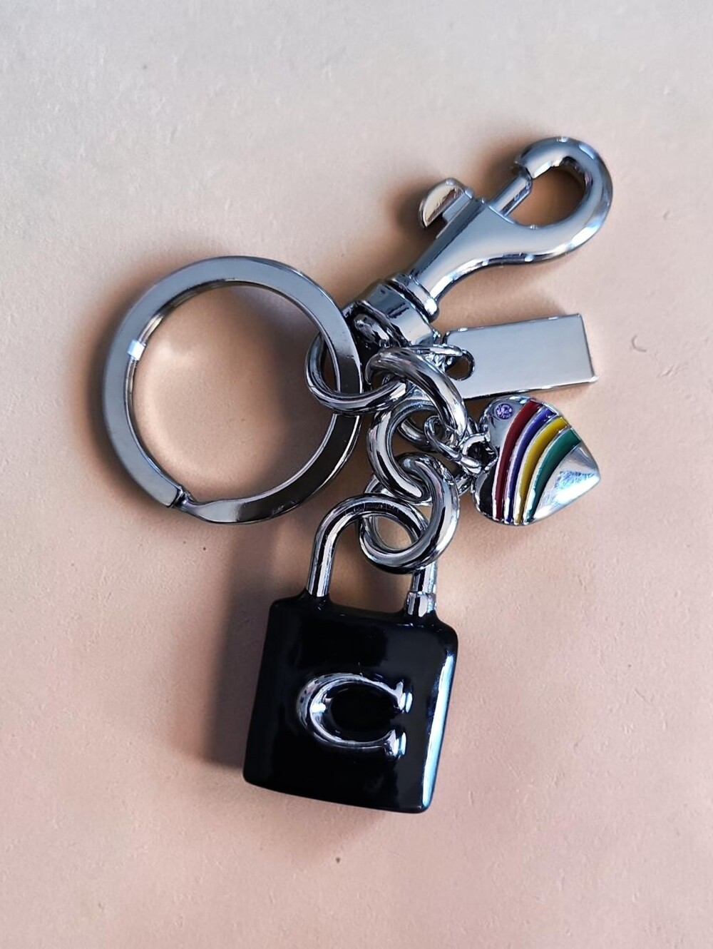 Ssssified BOUTIQUE  NWT Black Enamel Padlock Keychain with Rainbow Charm